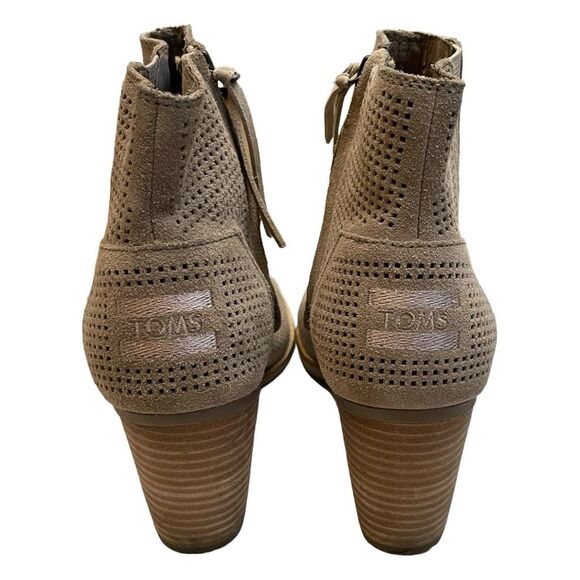 Toms Majorca Peep Toe Sandal Desert Taupe Perforated Suede Boot Stacked Heel 8 - Picture 3 of 10